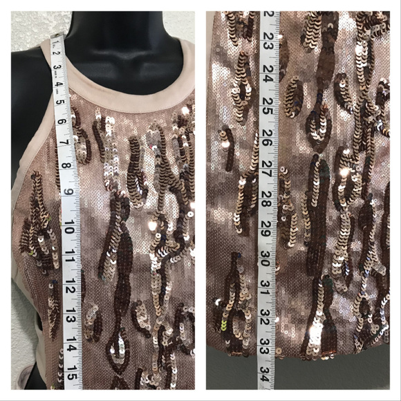 BEBE Nude gold sequin sexy cut out bodycon dress - Picture 6 of 8